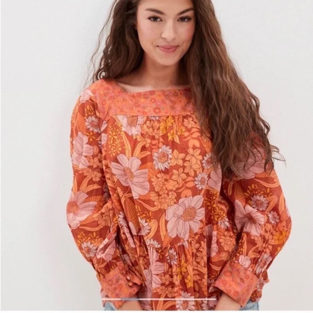 American Eagle | Long-Sleeve Square Neck Peasant Blouse